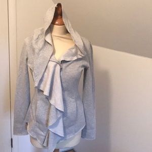 Gray ruffle zip up hoodie